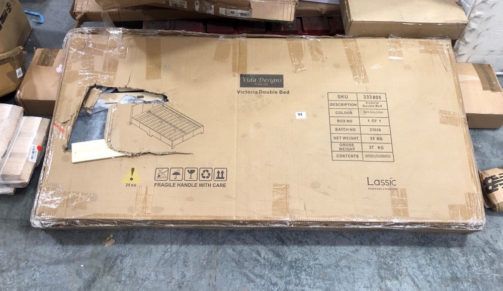 John Pye Auctions VIDA DESIGNS VICTORIA DOUBLE BED IN DARK GREY LINEN