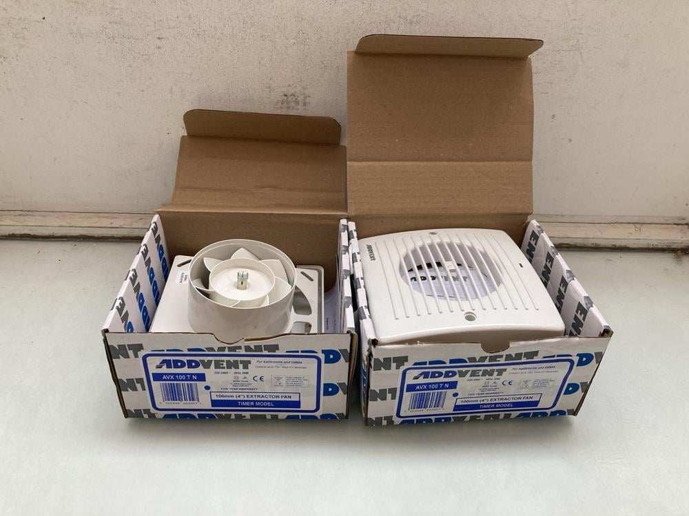 2 X ADDVENT 100MM EXTRACTOR FANS WITH TIMERS: LOCA