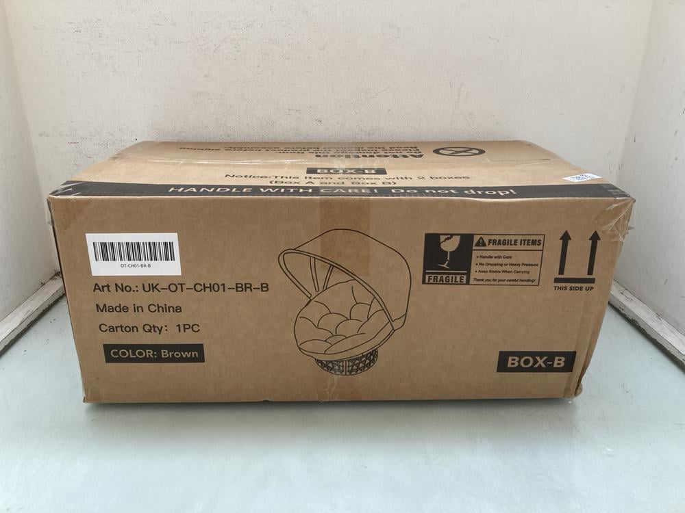 BROWN WOVEN RATTAN BASKET CHAIR ( BOX 1 OF 2 ): LO