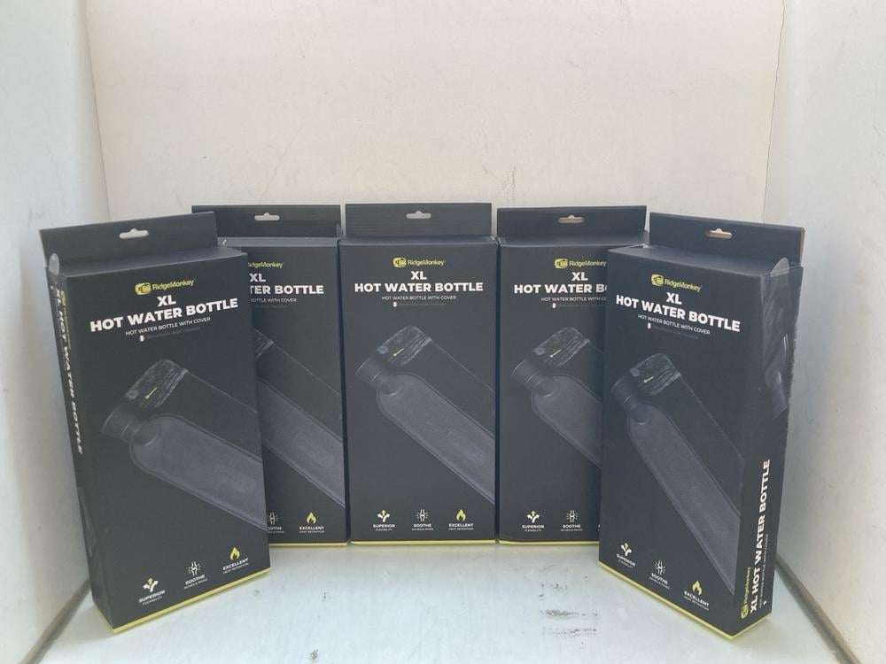 5 X RIDGEMONKEY XL HOT WATER BOTTLES WITH COVER: L