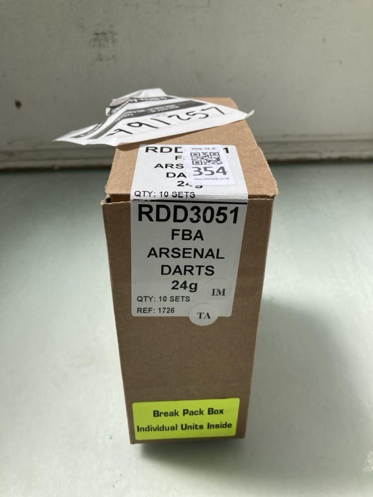 BOX OF 10 FBA ARSENAL DARTS (18+ ID REQUIRED): LOC
