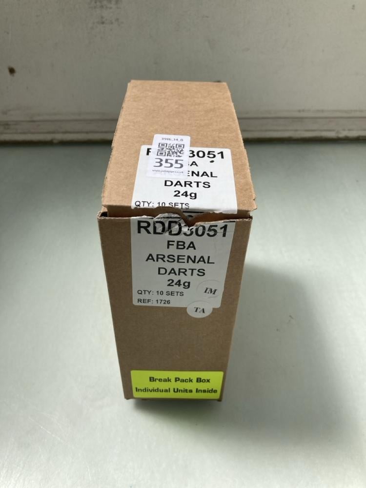 BOX OF 10 FBA ARSENAL DARTS (18+ ID REQUIRED): LOC