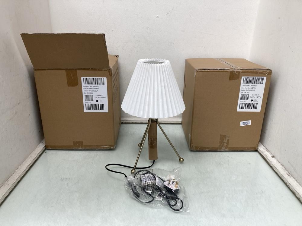 2 X WHITE PLEATED BALL FOOT TRIPOD LAMP: LOCATION 