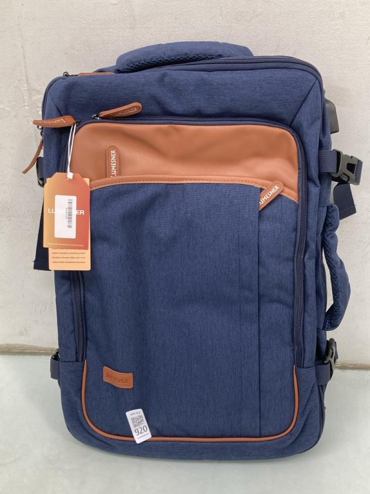 LUMESNER BACKPACK IN NAVY/BROWN: LOCATION - B39