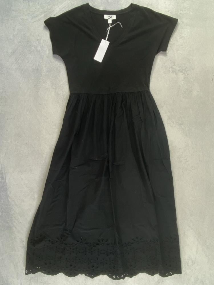 THE WHITE COMPANY BRODERIE HEM V NECK JERSEY DRESS
