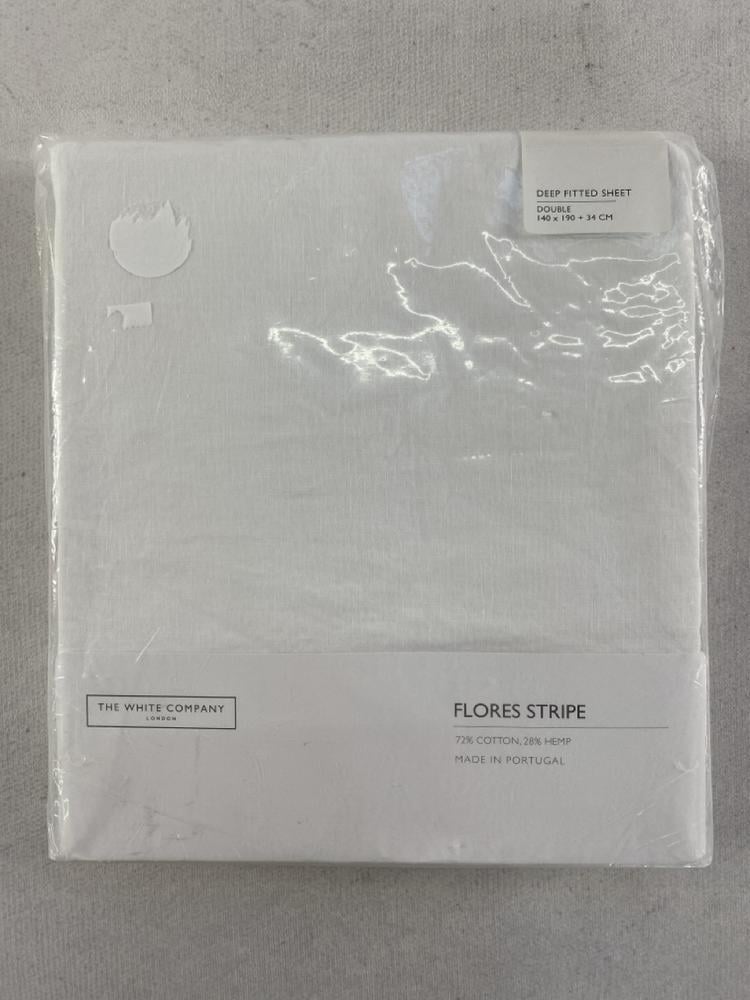 THE WHITE COMPANY FITTED SHEET PAIR FLORES STRIPE 