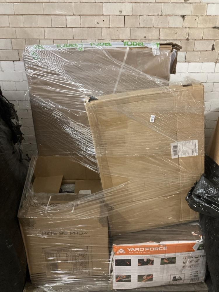 PALLET OF ITEMS TO INCLUDE YARD FORCE LAWNMOWER (C