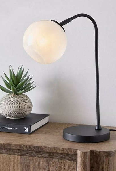 THE VERY COLLECTION BLACK ARC TABLE LAMP WITH GLAS