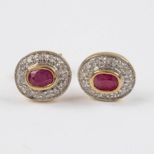 9K Yellow Ruby and Diamond Stud Earrings, 1.6g (Mi