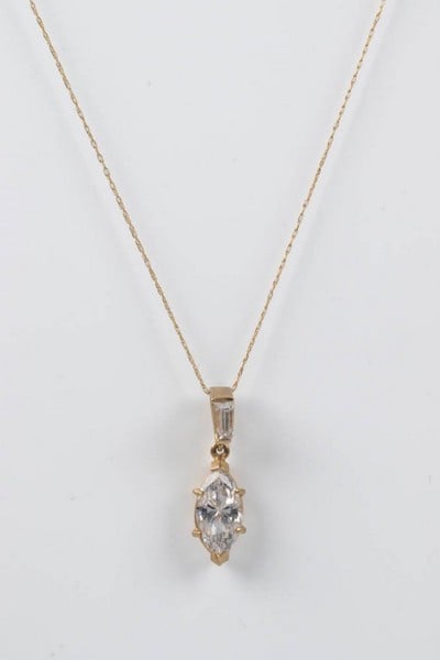 9ct Yellow Gold CZ Marquise Pendant, 2.9g and 14K 