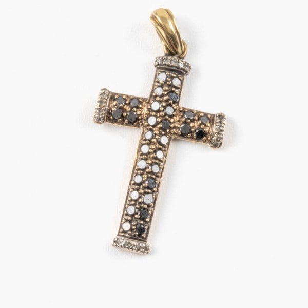 18ct Yellow Gold Black Diamond Cross Pendant, 3.5x