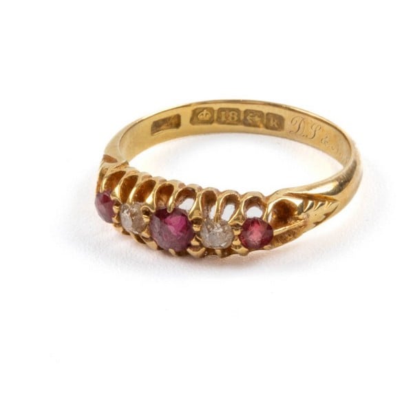 18ct Yellow Gold Ruby and Diamond Dress Ring, Size