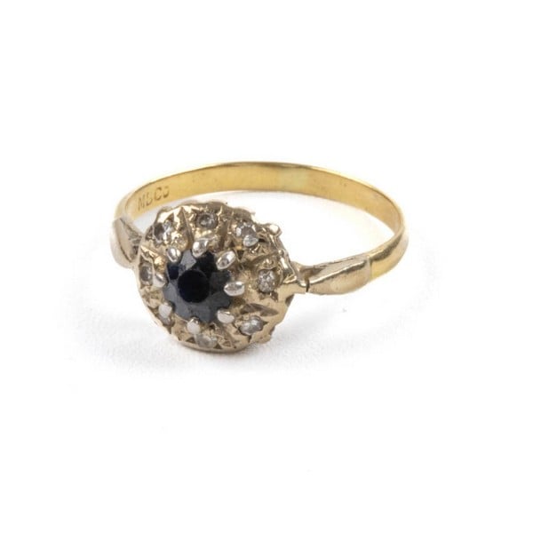 18K Yellow and White Sapphire and Diamond Cluster 