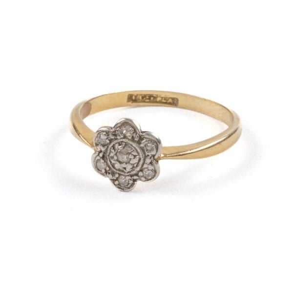 18K Yellow and Platinum Diamond Cluster Ring, Size
