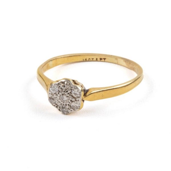 18K Yellow and Platinum Diamond Cluster Ring, Size