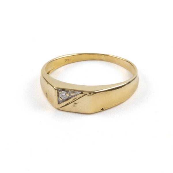 18K Yellow Diamond Signet Ring, Size L½, 2.19g.  A