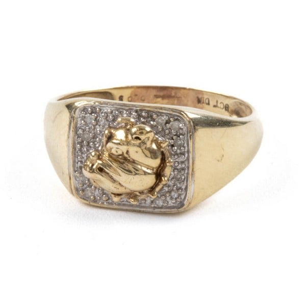 9K Yellow and White Diamond Signet Ring, Size T, 3