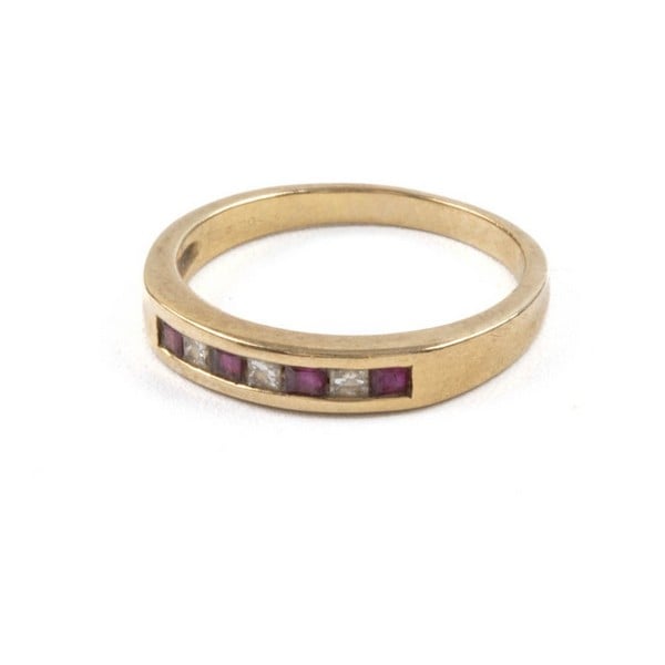 9K Yellow Ruby and Diamond Half Eternity Ring, Siz