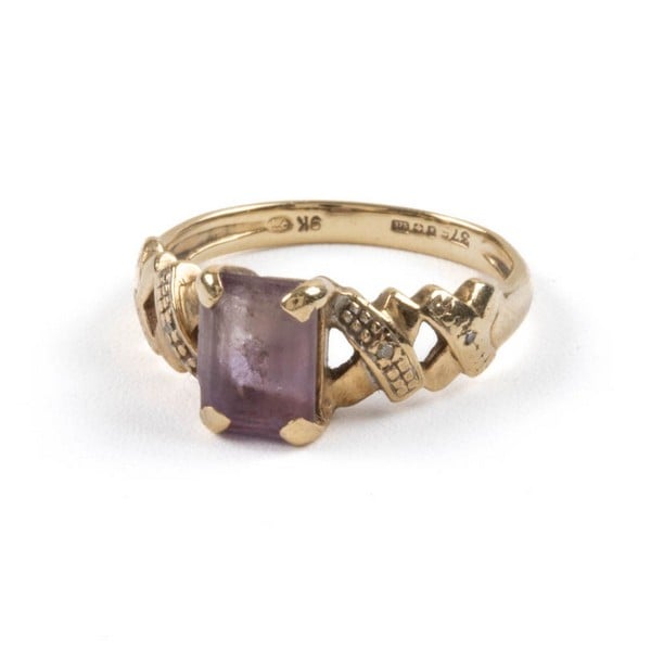 9ct Yellow Gold Purple Stone and Diamond Dress Rin