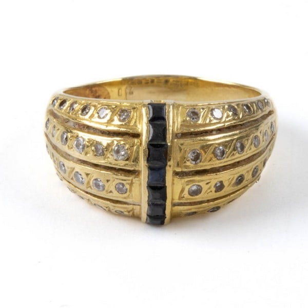 18K Blue Stone and Diamond Cluster Ring, Size S, 1