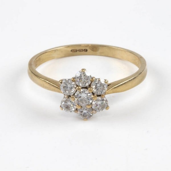9ct Yellow and White Gold Moissanite Cluster Ring,