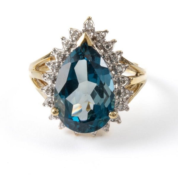9ct Yellow and White Gold Topaz with Diamond Halo 
