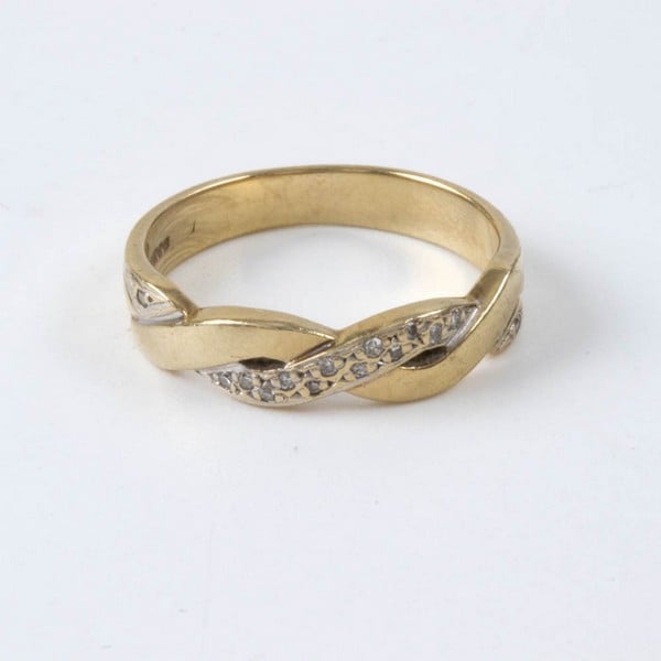 9ct Yellow Gold Diamond Half Eternity Wave Ring, S