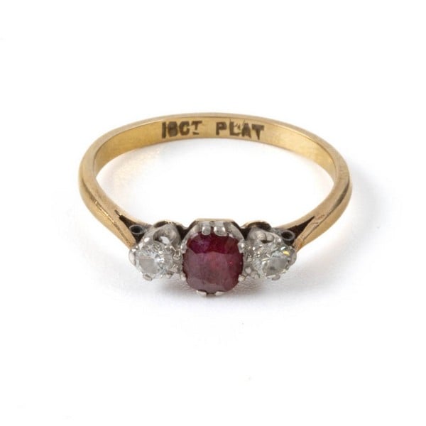 18K and Platinum Ruby and Diamond Trilogy Ring, Si