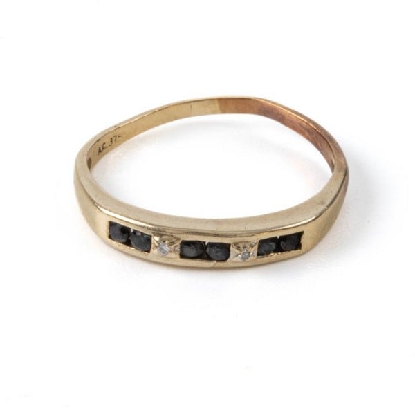 9K Blue Stone and Diamond Half Eternity Ring, Size