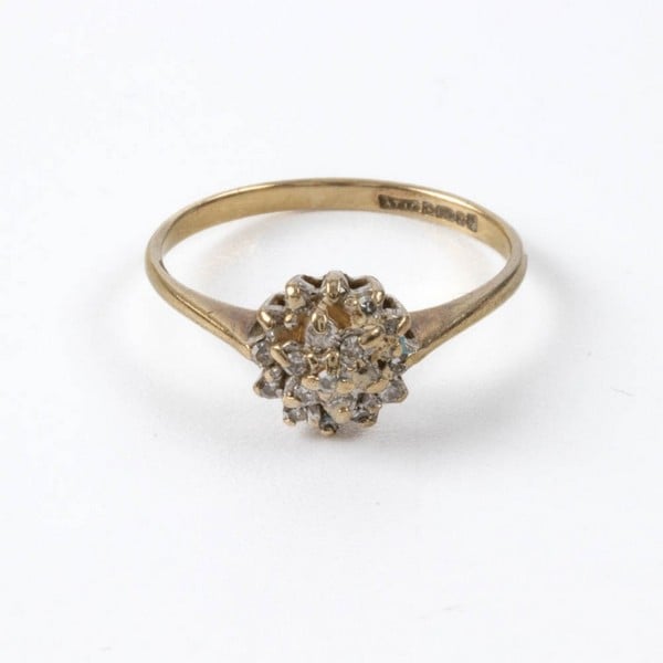 9ct Yellow Gold Diamond Cluster Ring, Size K½, 1.3
