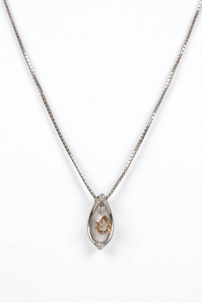 18K White Diamond Pear Pendant and Chain, 39cm, to
