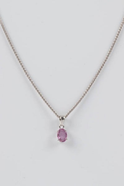 9ct White Gold Pink Sapphire Pendant and Chain, 50