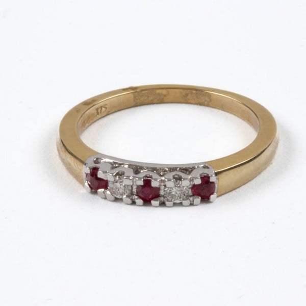 9ct Yellow and White Gold Diamond and Ruby Five St