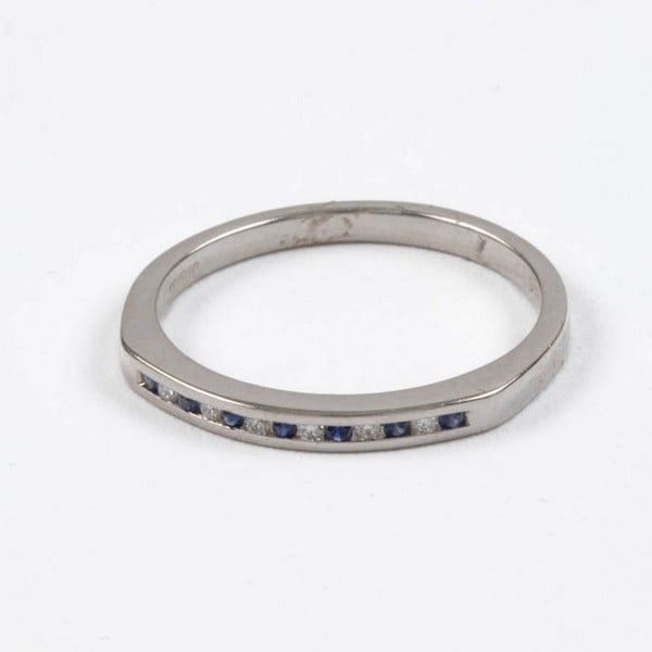 9ct White Gold Sapphire and Diamond Band Ring, Siz