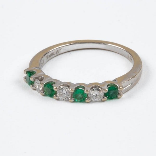 14K White Diamond and Emerald Band Ring, Size N, 2