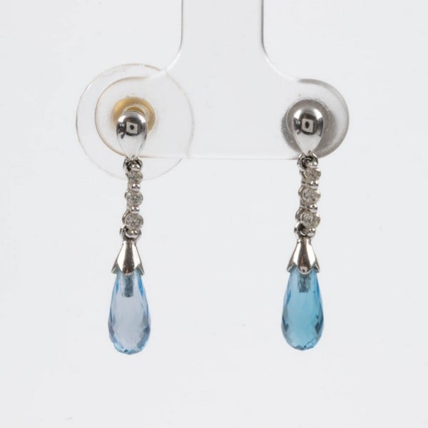 9K White Topaz and Diamond Drop Earrings, 2g (One 