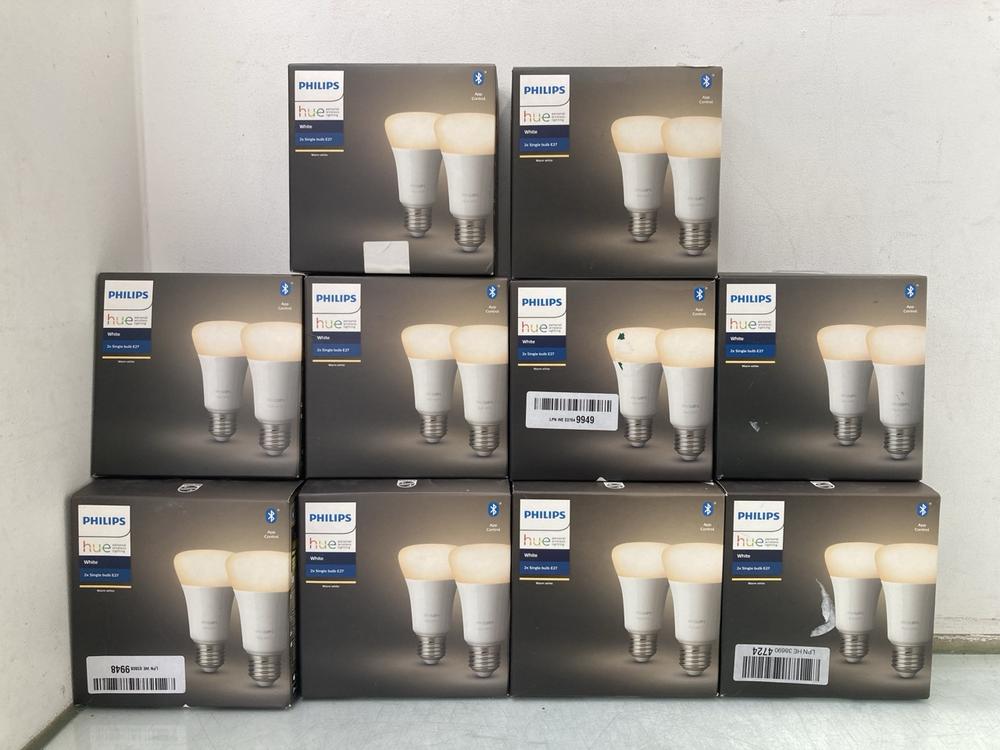 10 X PACKS OF PHILIPS HUE 2 X SINGLE BULB E27 WHIT