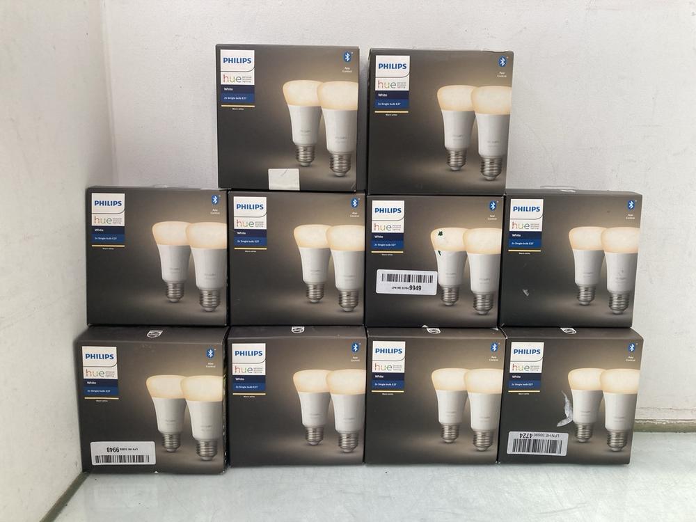 10 X PACKS OF PHILIPS HUE 2 X SINGLE BULB E27 WHIT