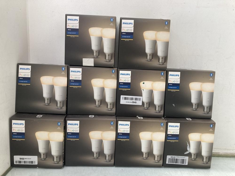 10 X PACKS OF PHILIPS HUE 2 X SINGLE BULB E27 WHIT
