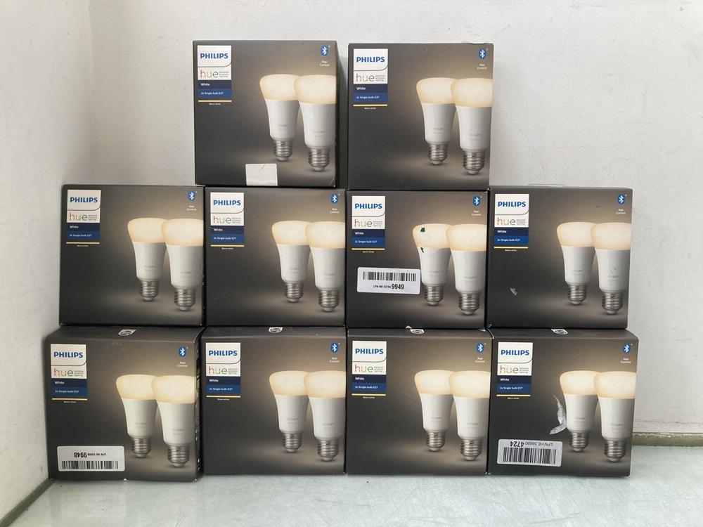 10 X PACKS OF PHILIPS HUE 2 X SINGLE BULB E27 WHIT