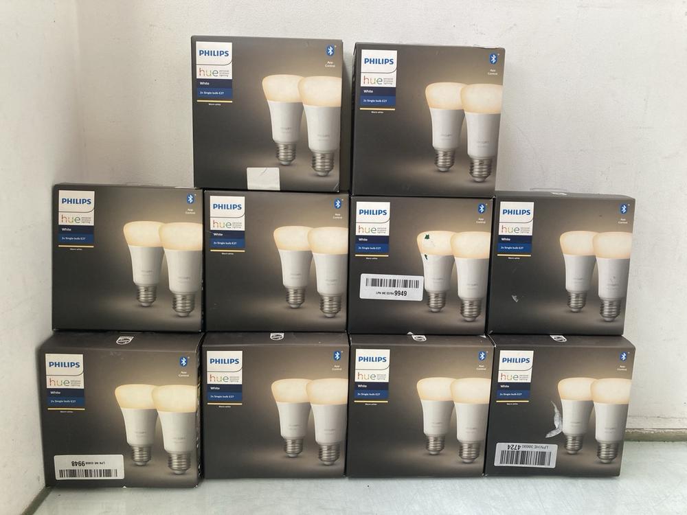 10 X PACKS OF PHILIPS HUE 2 X SINGLE BULB E27 WHIT