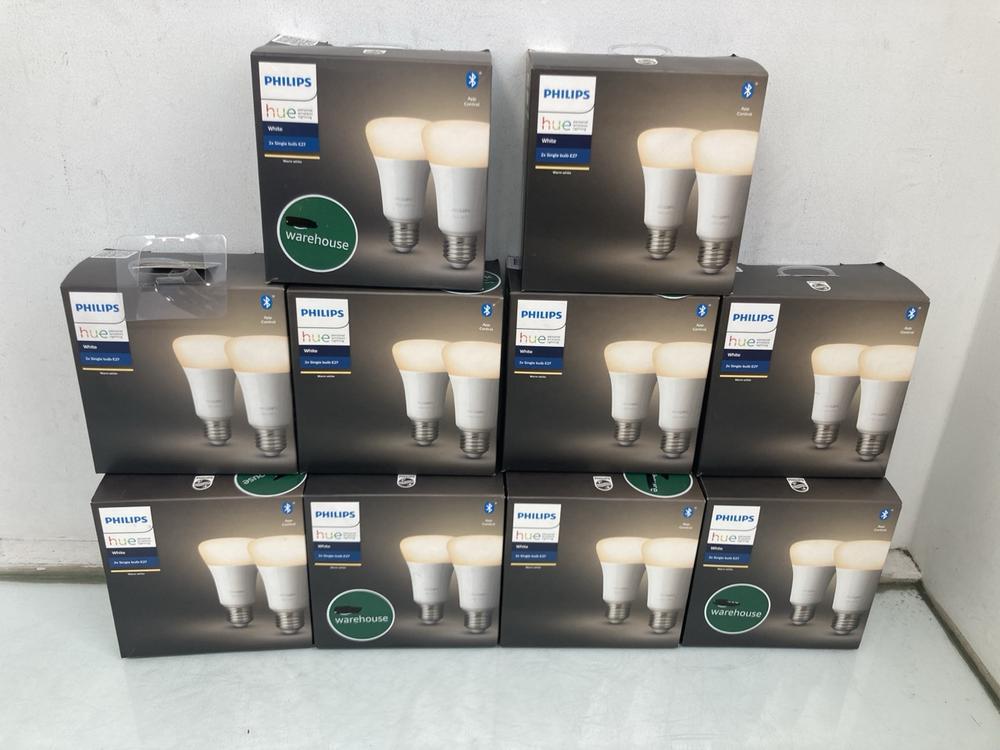 QTY OF PHILIPS HUE 2 X E27 SINGLE BULBS IN WHITE: 