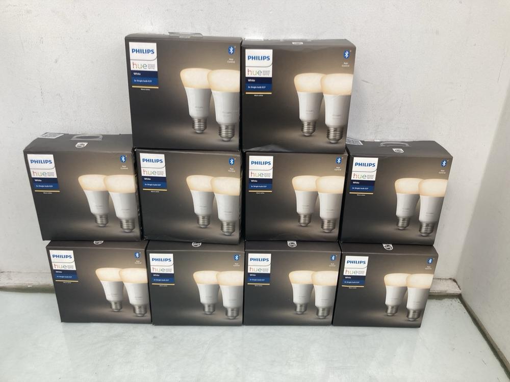 QTY OF PHILIPS HUE 2 X E27 SINGLE BULBS IN WHITE: 