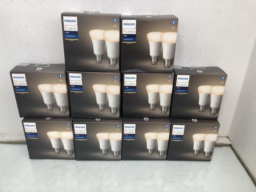 QTY OF PHILIPS HUE 2 X E27 SINGLE BULBS IN WHITE: 