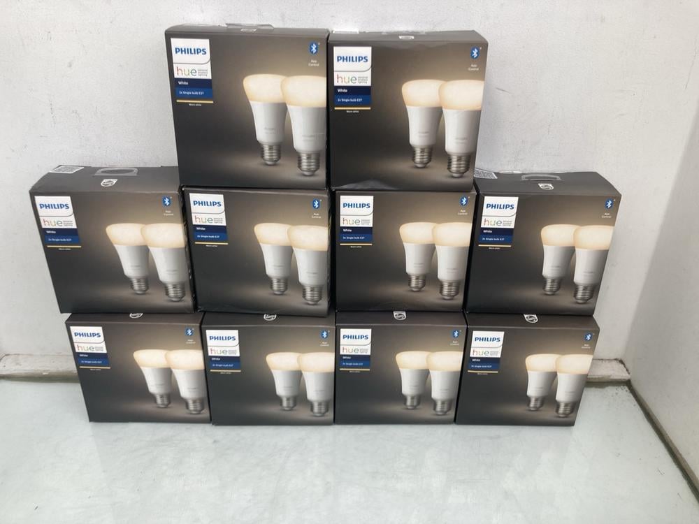 QTY OF PHILIPS HUE 2 X E27 SINGLE BULBS IN WHITE: 