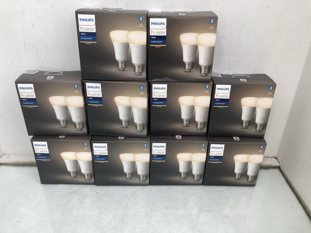 QTY OF PHILIPS HUE 2 X E27 SINGLE BULBS IN WHITE: 