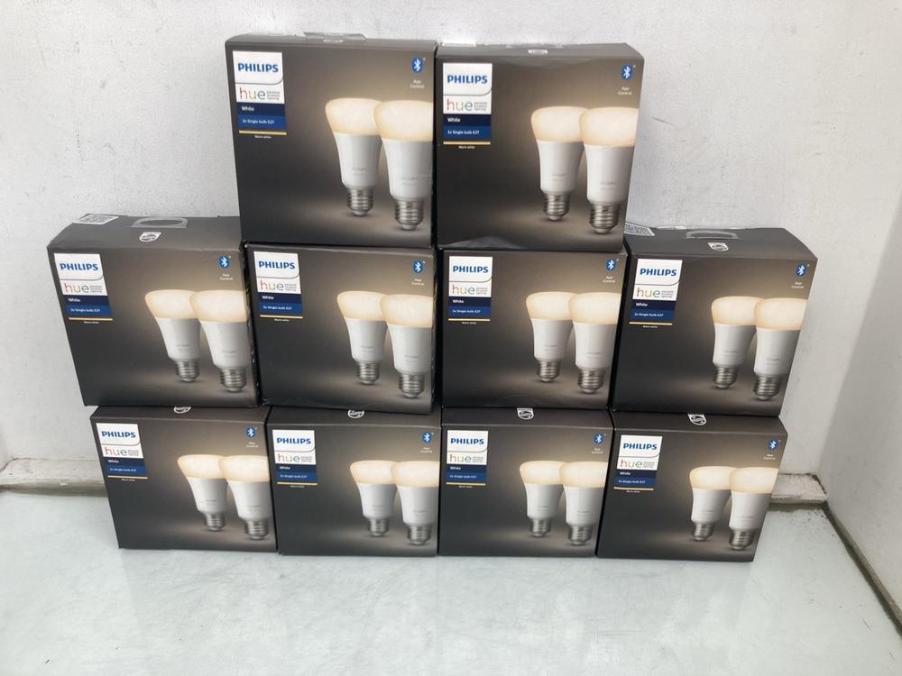 QTY OF PHILIPS HUE 2 X E27 SINGLE BULBS IN WHITE: 