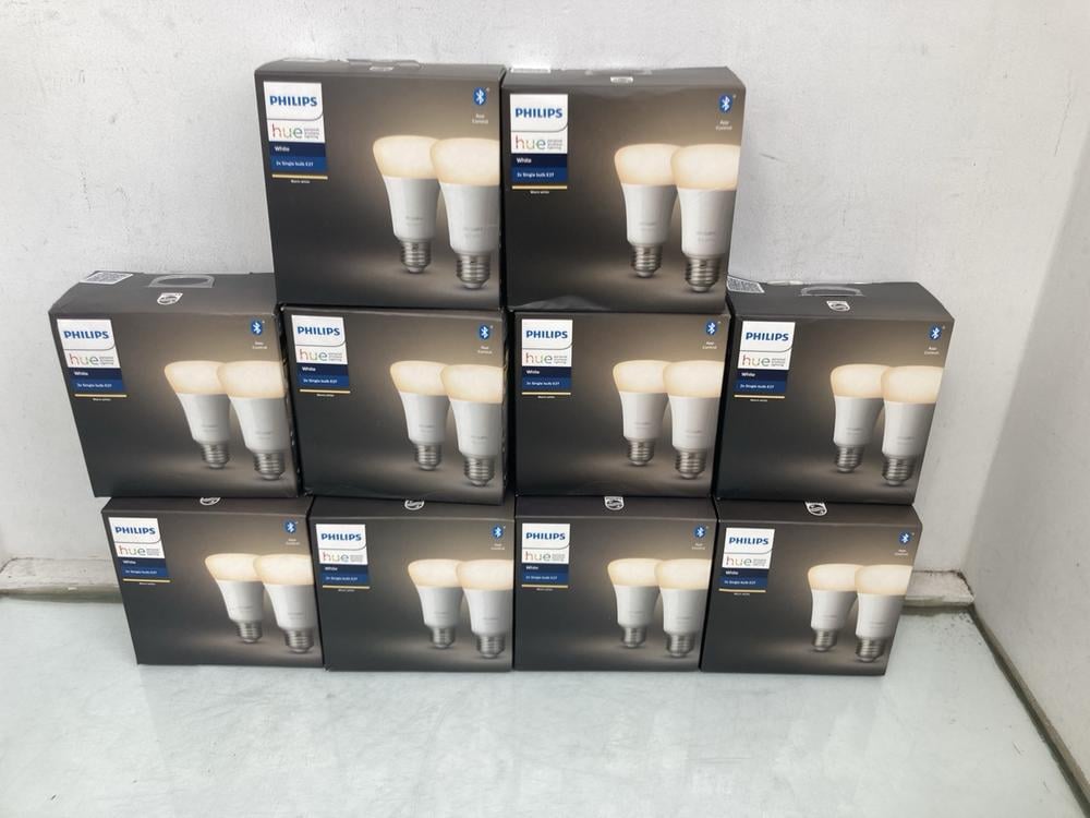 QTY OF PHILIPS HUE 2 X E27 SINGLE BULBS IN WHITE: 
