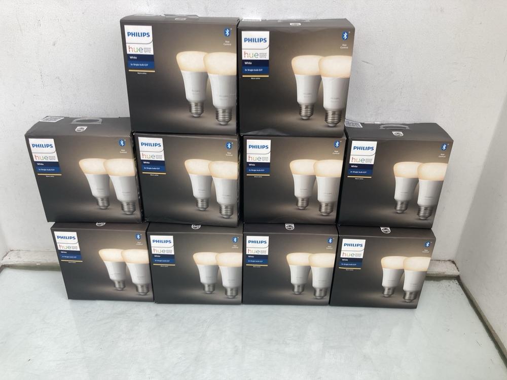 QTY OF PHILIPS HUE 2 X E27 SINGLE BULBS IN WHITE: 