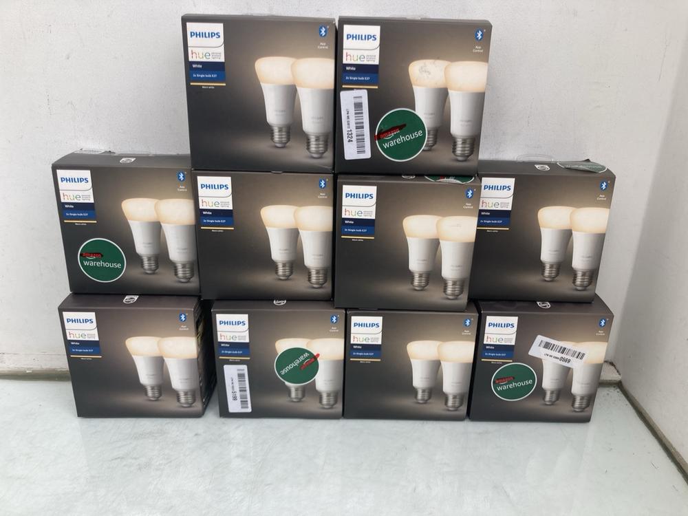 QTY OF PHILIPS HUE 2 X E27 SINGLE BULBS IN WHITE: 